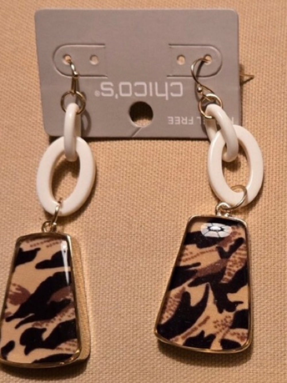 Chico's White and Leopard Print Dangle Earrings